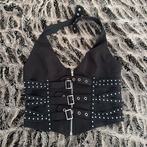 Black Studded Halter Bustier Top